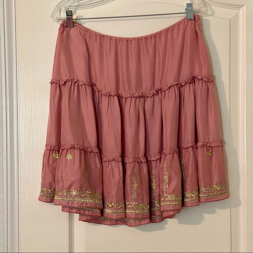 Vintage Y2K Silk Rangoon Skirt with Gold Details